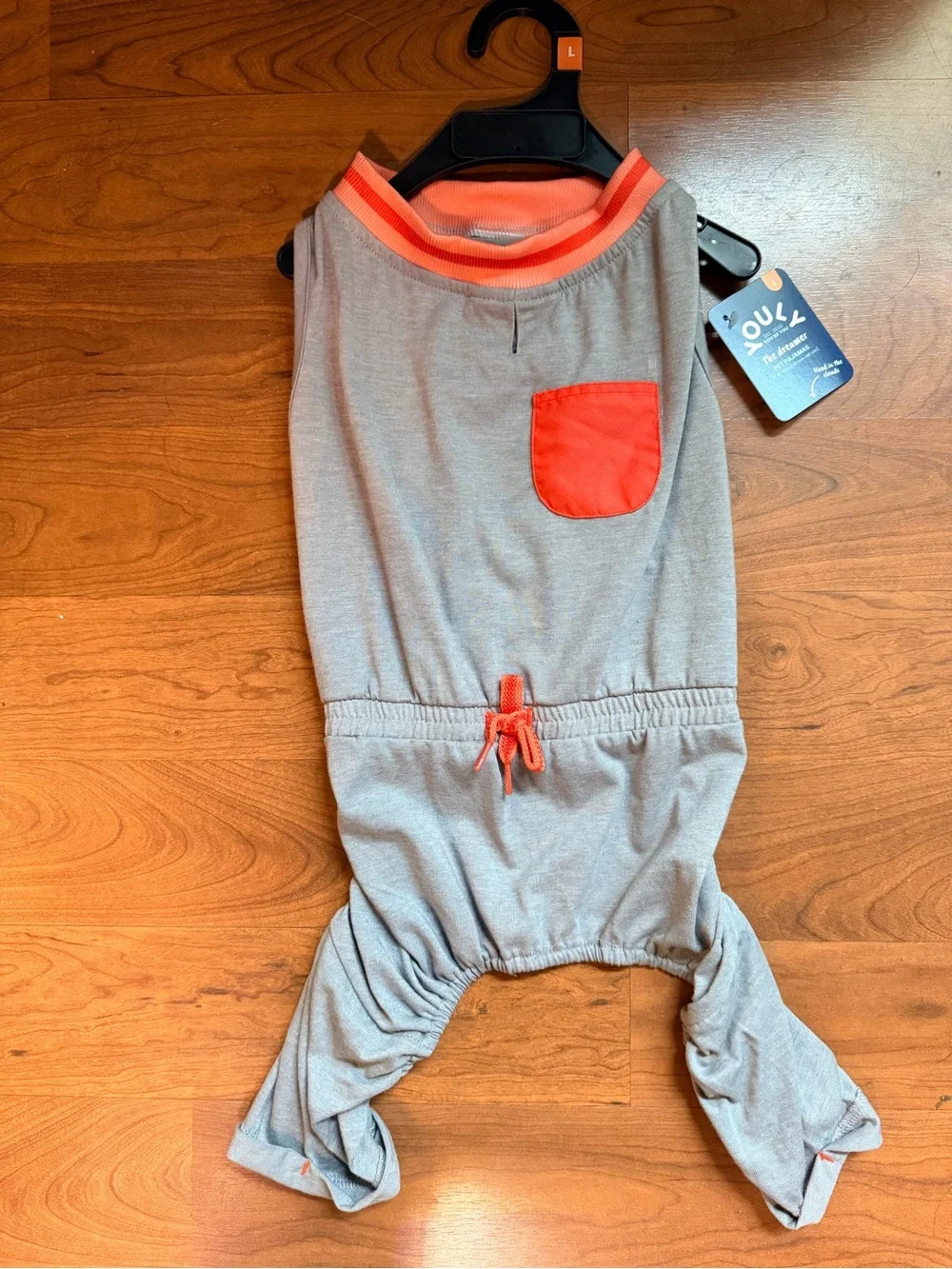 YOUly The Dreamer Pet Pajamas - Grey with Coral Trim - Size L - NWT